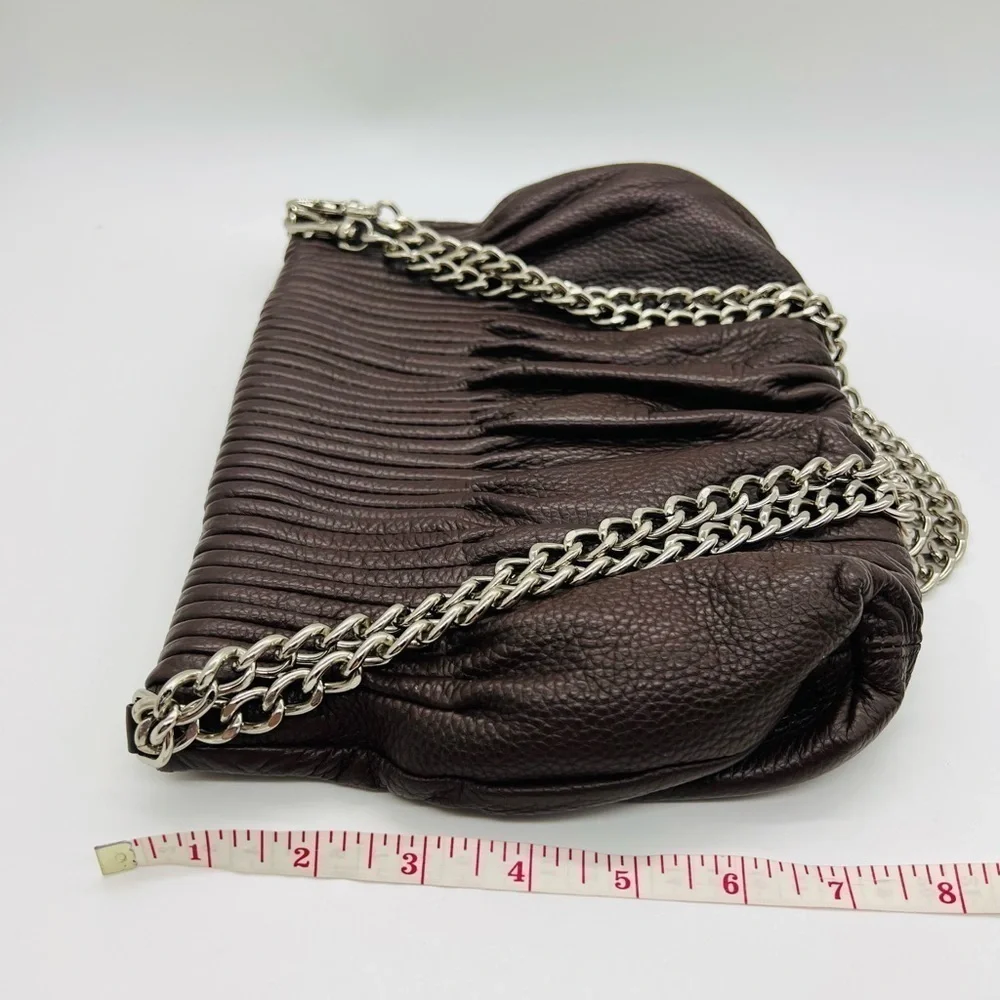 BODHI BROWN PEBBLED LEATHER SHOULDER BAG OR CLUTCH WITH SILVER CHAIN STRAPS